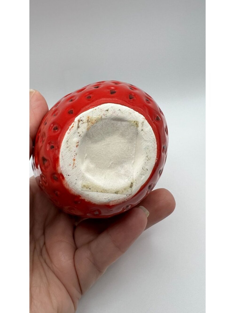 Strawberry Shaped Ceramic Vase Hand-Painted Red & Green Whimsical Fruit-Inspired - Picture 5 of 5